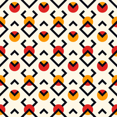 Ethnic seamless pattern. Tribal style geometric ornament. Repeated diamonds, circles motif. Boho chic abstract geo background