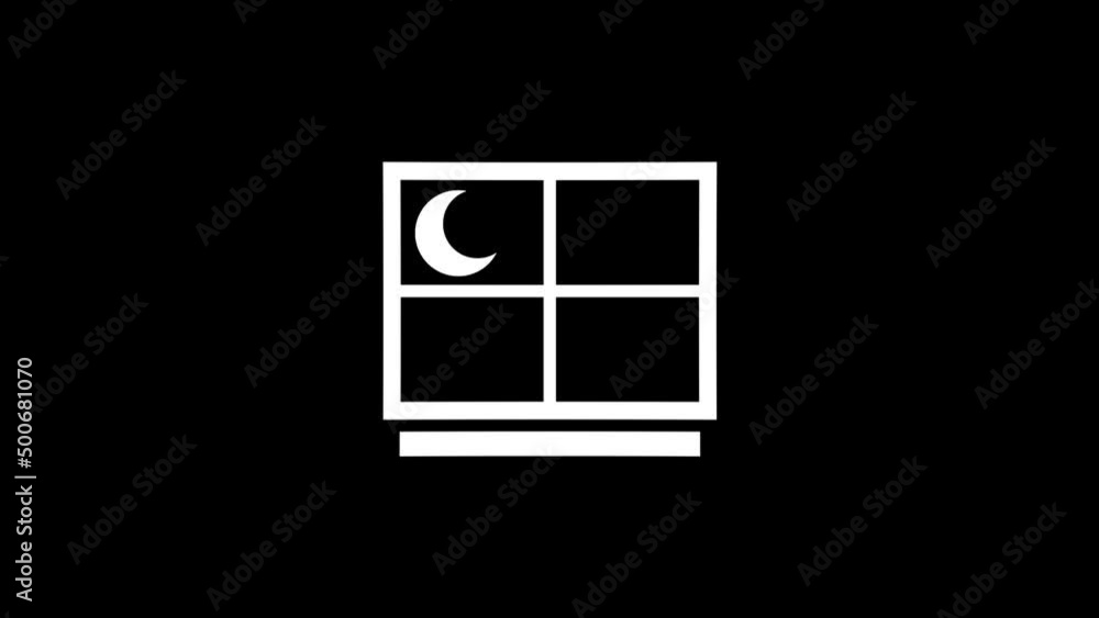Poster white picture of the moon in the window on a black background. landscape through the window with the