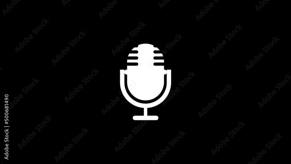 Poster white picture of microphone on a black background. desktop microphone for interview. distortion liqu