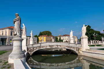 Scenic view on bridge of Prato della Valle, square in the city of Padua, Veneto, Italy, Europe....