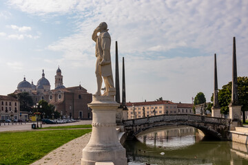 Scenic view on bridge of Prato della Valle, square in city of Padua, Veneto, Italy, Europe. Close...