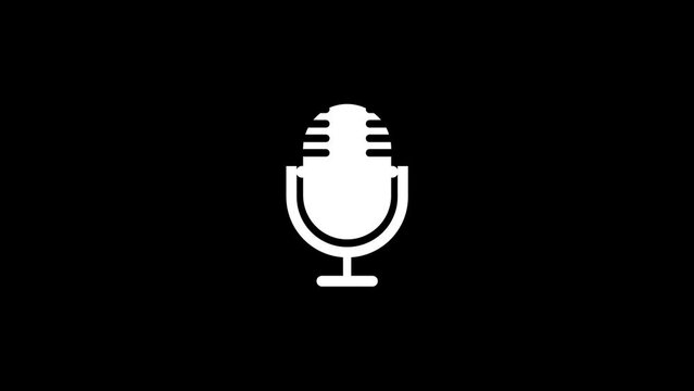 White picture of microphone on a black background. desktop microphone for interview. Distortion liquid style transition icon for your project. 4K video animation for motion graphics and compositing.