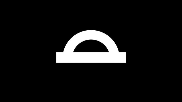 White picture of protractor on a black background. ruler for drawing geometric shapes. Distortion liquid style transition icon for your project. 4K video animation for motion graphics and compositing.