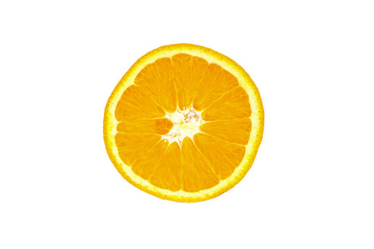 Half slice orange fruit with isolate background. Food object with die cut white background