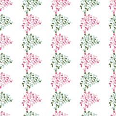 Abstract Pink and Green Leaves Plant Vector Graphic Seamless Pattern