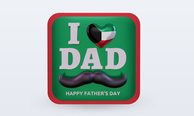 3d fathers day Kuwait love flag rendering front view