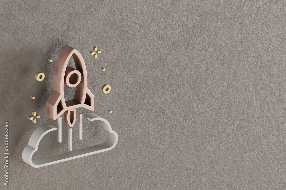 Aufkleber Beautiful abstract illustrations Golden Rocket Launch and start  symbol icons on a gray wall background. 3d rendering illustration. Background pattern for design. Space exploration