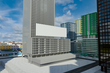 3D mockup large blank billboard over building roof