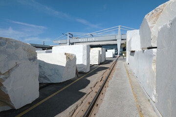 Blocks of marble ready to be carved,Henraux factory in Querceta, Tuscany, Italy