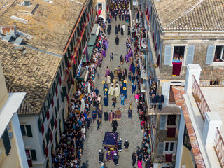 Aerial view of corfu Celebration of Orthodox Easter with the Traditional Practice of Throwing Pots at Great Saturday