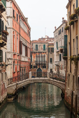 Fototapeta na wymiar Venice, view of a canal, old gothic buildings, 