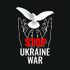 Stop the war. Flying dove of peace. White dove. Hands release the white dove of peace. No war in Ukraine.
