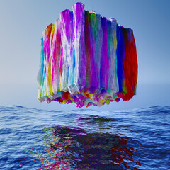 Floating multicolored crystal cube
