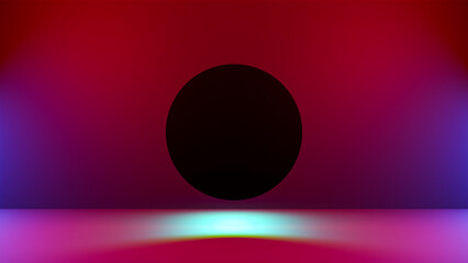 Abstract geometry shape. Outline сircle in front of light energy. Dark room art. Creative illustration of shadows reflection. 3d rendering