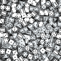 White dice background - 3D illustration of hundreds of white dice with black spots