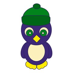 Colored Cute Penguin in a Hat. Cold Vector Symbol Vector Illustration. Antarctic Bird.