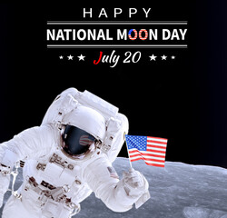 Astronaut with USA flag . National Moon Day .Elements of this image furnished by NASA.