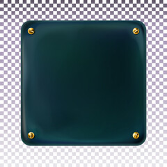 Obraz premium Black square painted plate with gold screws isolated on white background. Style for graphic and web design, label, template. Vector illustration