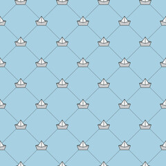 Vintage background with paper origami ships. Spring and summer vacation outdoor activity in retro style. Abstract seamless pattern - 500688665