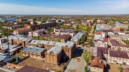 streets of the city of Buzuluk from above, a provincial town of Russia - obrazy, fototapety, plakaty