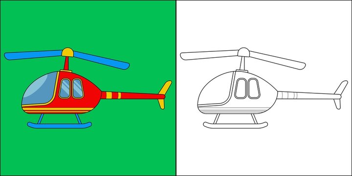 Toy helicopter suitable for children's coloring page vector illustration