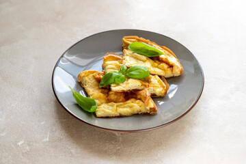 Homemade Spaghetti Omelette with Eggs and Parsley