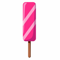 delicious pink ice cream. Sweet summer treat on a stick. Vector illustration in cartoon style.