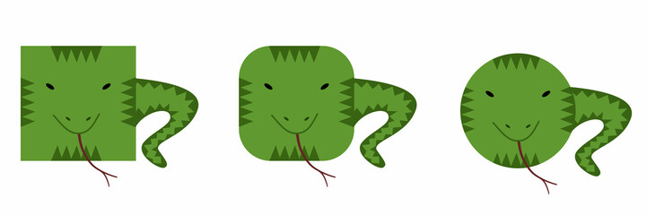 A set of animals of square and round shape. Vector illustration of a snake in a flat style