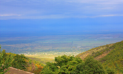 View of the Alazani Valley from Bodbe monastery, Georgia