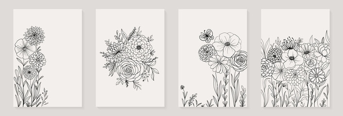 Creative minimalist hand painted Abstract art background with Hand Drawn doodle Scribble floral plants. Design for wall decoration, postcard, poster or brochure © Hulinska Yevheniia