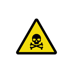 Danger symbol, poison or chemicals, toxic hazard. Skull and crossbones in a yellow triangle. Death warning, chemical hazard. Vector icon isolated on white background