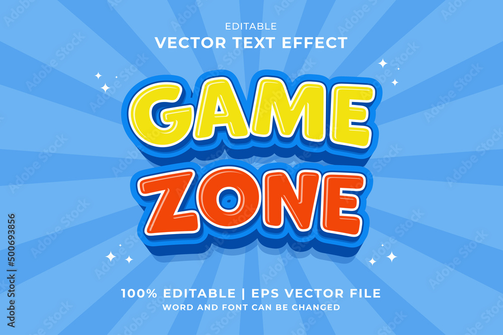 Poster editable text effect game zone 3d cartoon template style premium vector