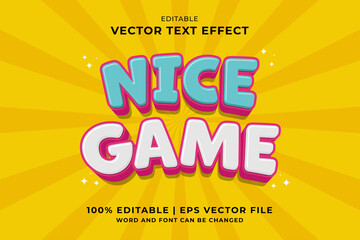 Editable text effect Nice Game 3d Cartoon template style premium vector