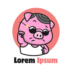 FUNNY FACE PIG IS WEARING BLACK GLASSES AND A WHITE TANK TOP AND POURING SALT CARTOON MASCOT DESIGN.