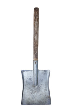 Old shovel with a wooden handle used to dig holes for plant in the garden isolated on white background included clipping path.