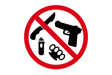 Red sign prohibited gun and knife on white background