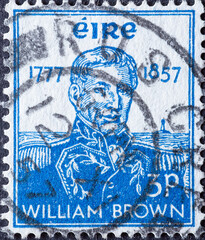 Ireland - circa 1957: a postage stamp from Ireland, showing the portrait of Admiral William Brown...