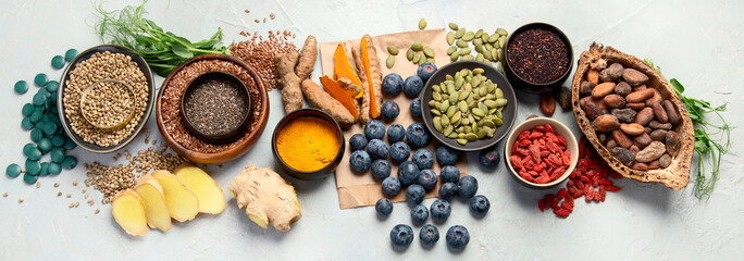 Obraz na płótnie Canvas Healthy food clean eating selection on light background.