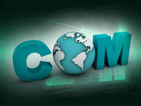 3d rendering globe with word dot com