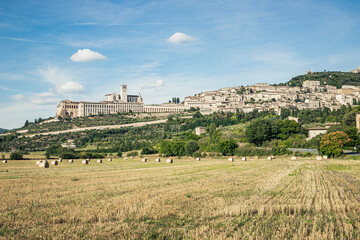 Panoramic view of the city of Assisi - Umbria (Italy) and the Basilica of San Francesco