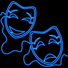 Continuous line drawing Theatre masks icon neon concept