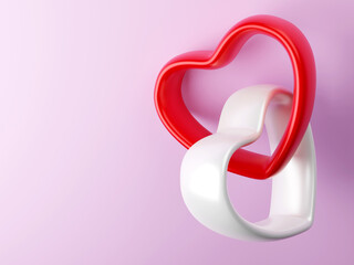 Beautiful heart shape love sign 3D render illustration with red and white color, pink background