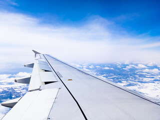Fototapeta premium Snowy town viewed from an airplane (Atsuma, Hokkaido, Japan)