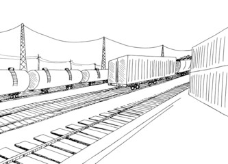 Cargo train station platform graphic train sketch illustration vector