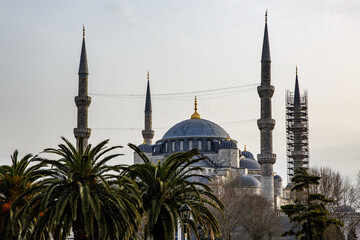 Blue Mosque in Istanbul, Turkey. Cloudy weather.