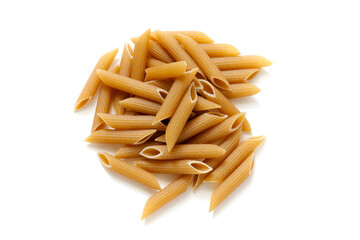 penne rigate isolate on white background,  traditional italian durum wheat pasta
