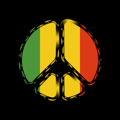 Rasta flag with a silhouette peace symbol. Vector colored background.