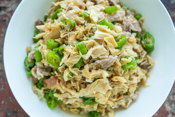 Fried pork with dried cabbage and cabbage in Hunan farmhouse, China