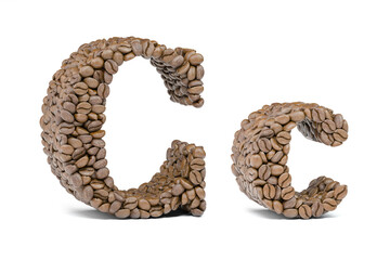 Letter C from coffee bean isoilated on white. Coffee alphabet font.