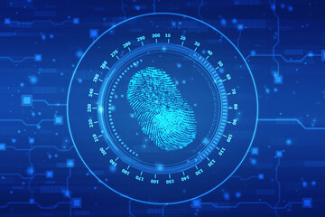 Abstract security system concept with fingerprint on technology background, Fingerprint Scanning Identification System. Biometric Authorization and Business Security Concept